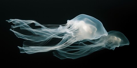 Fototapeta premium A group of comb jellyfish floating in the water, their bodies glowing faintly with bioluminescence