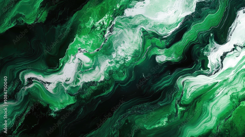 Poster abstract green swirls and waves in high-resolution, captivating marble texture with deep tones and f
