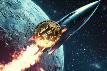 Bitcoin Rocket Launches From Lunar Surface Into Space