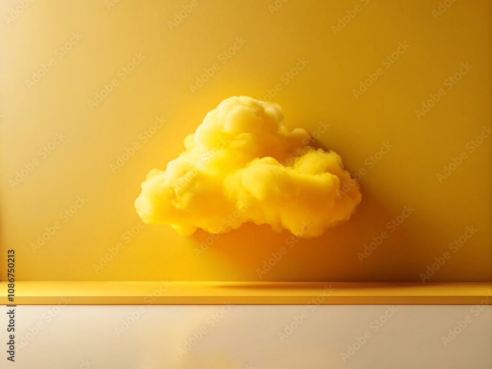 Poster bright yellow cloud symbol representing creativity and imagination with ample copy space for text or