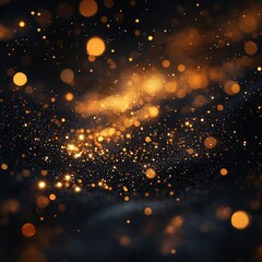 Golden particles swirling and creating a magical bokeh effect on a dark background, perfect for luxury, festive, or celebratory designs