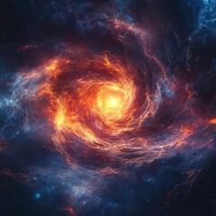 A vibrant cosmic swirl of orange and blue depicting a galaxy, showcasing the beauty and mystery of the universe.