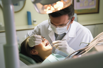 Dentist performing a dental check-up on a patient