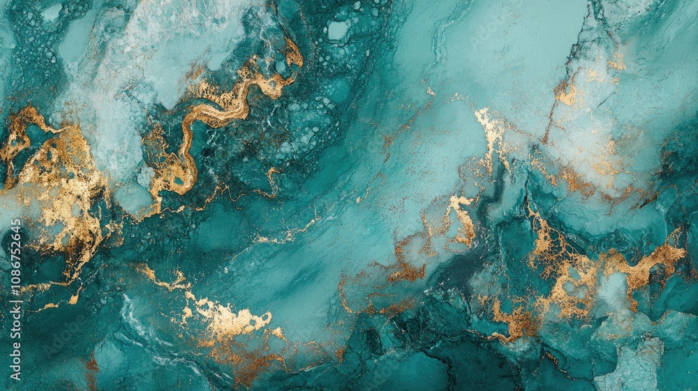 Poster abstract turquoise and gold marble texture with swirling patterns and fluid shapes ideal for backgro