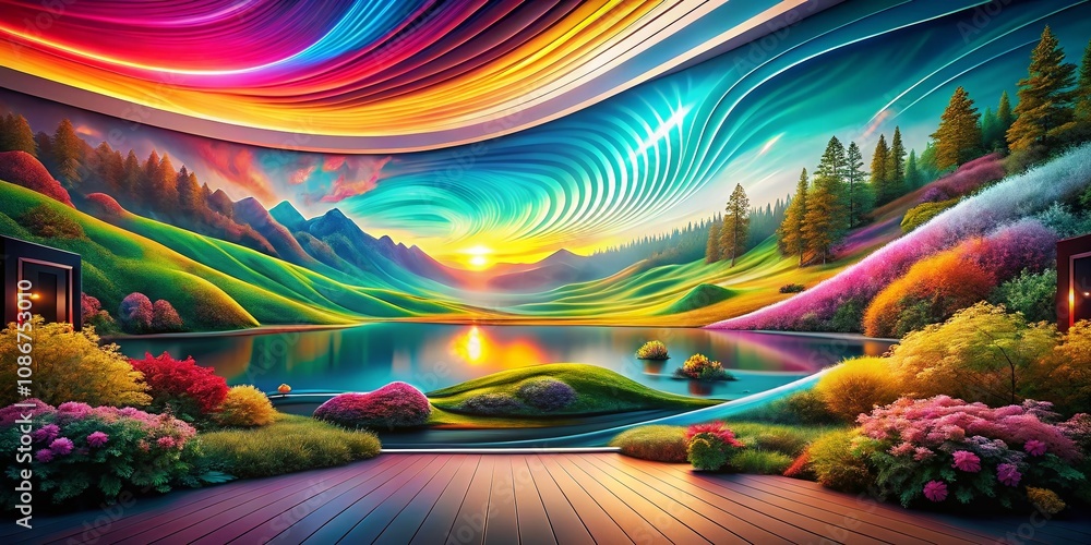 Poster captivating abstract visuals for screen savers: a journey through colorful digital landscapes and me