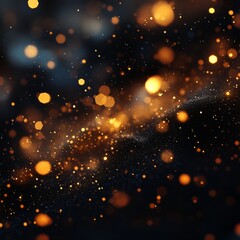 Fototapeta premium Golden particles swirling and creating a magical bokeh effect on a dark background, perfect for luxury, festive, or celebratory designs