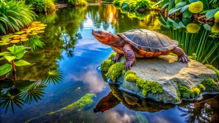 Obraz premium Captivating Aerial View of a Dragon Snapping Turtle in Its Natural Habitat, Showcasing Unique Features and Surroundings from Above