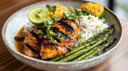 Succulent Coconut Lime Chicken with Coconut Rice and Grilled Asparagus for a Balanced Tropical Meal