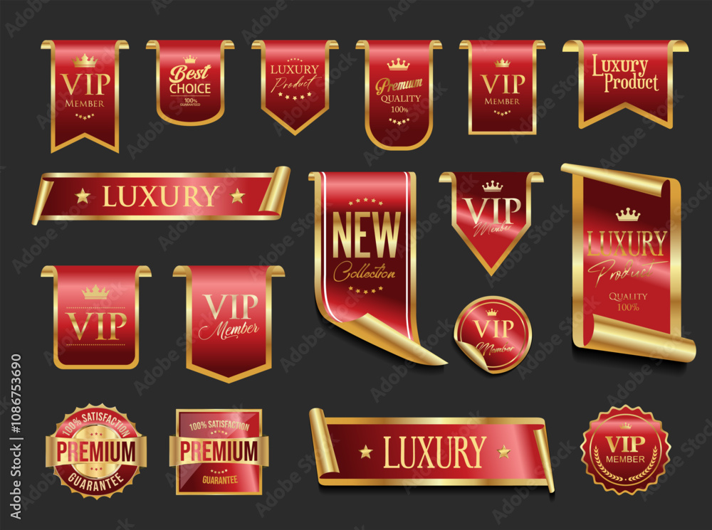Wall mural vip and premium emblem red and gold isolated on gray background