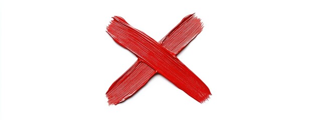 Artistic Red X Mark Hand-Painted with Brush Strokes Isolated on White Background for Creative Design and Printing Use