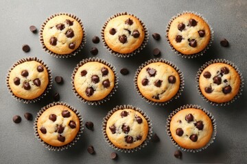 Obraz premium Delicious Chocolate Chip Muffins Baked To Perfection