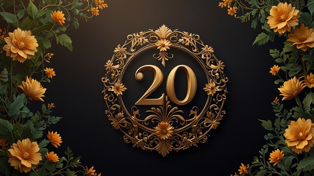 a gold wreath with the number 20 on it