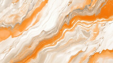 Obraz premium Vibrant Abstract Marble Background Featuring Warm Orange and Creamy White Swirls for Sophisticated Design Projects and Elegant Decor