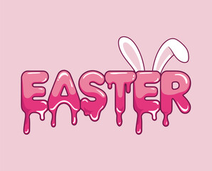 Pink Easter Dripping Text with Bunny Ears Illustration