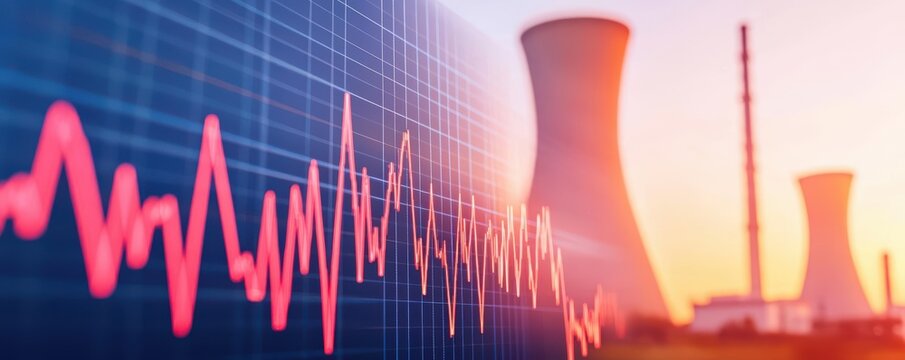 Energy Stock concept. energy stock concept. Nuclear energy efficiency analysis, stock charts, energy stock nuclear efficiency, maximizing power