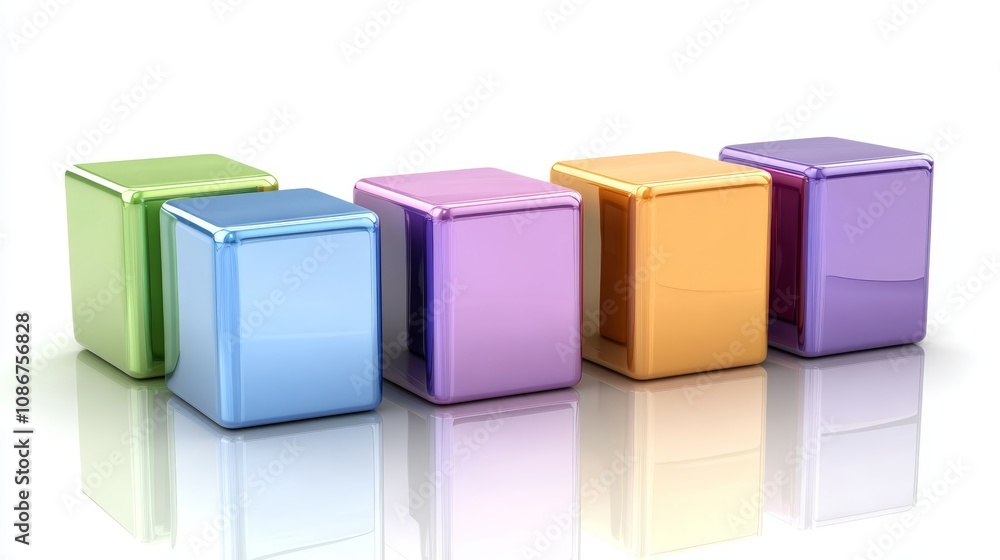 Poster vibrant interplay of color and form, three cubes in a dynamic composition with offset placement show