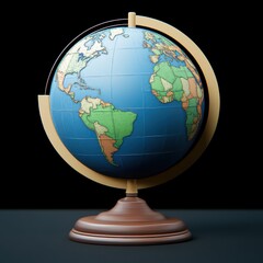 Detailed Globe Displaying Continents, Oceans, and Borders with Rich Colors, Perfect for Educational, Travel, or Geography-Themed Projects and Presentations