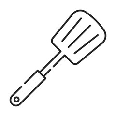 Cooking spatula line icon vector isolated. Kitchen turner, plastic domestic kitchenware. Cooking equipment mad of stainless steel.