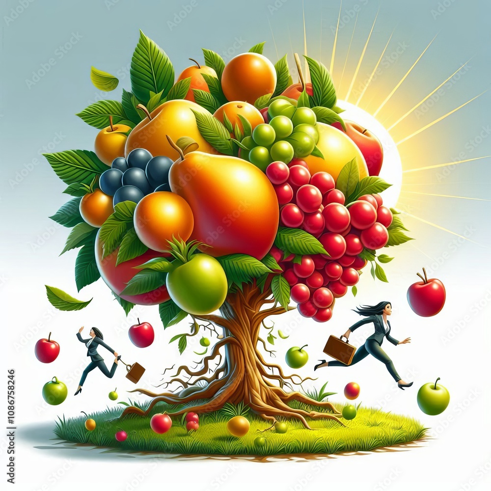 Poster fruit a cluster of ripe fruit falling from a tree landing on a c