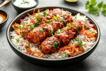 Fototapeta premium Spicy Chicken Tikka Masala Served Over Rice