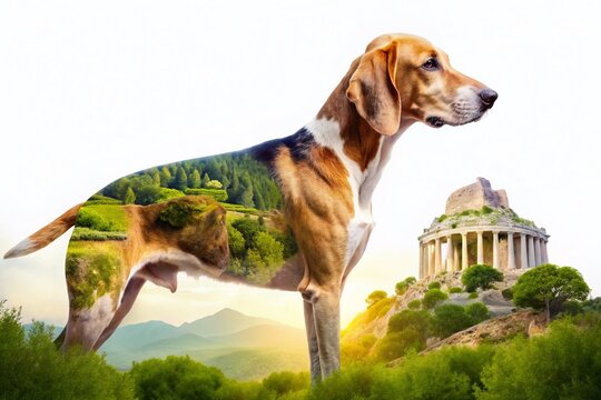 Captivating Double Exposure Photography of a Hellenic Hound Blending with Nature's Serenity, Embodying the Spirit of Greek Heritage and Canine Elegance in One Stunning Image
