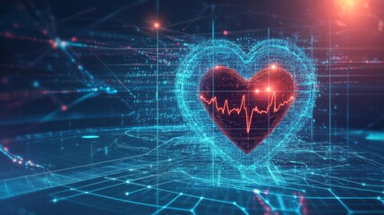 Obraz premium Futuristic Digital Healthcare Concept Depicting Heart Rate Monitoring in a High-Tech Environment with Emphasis on Technology Integration and Data Visualization