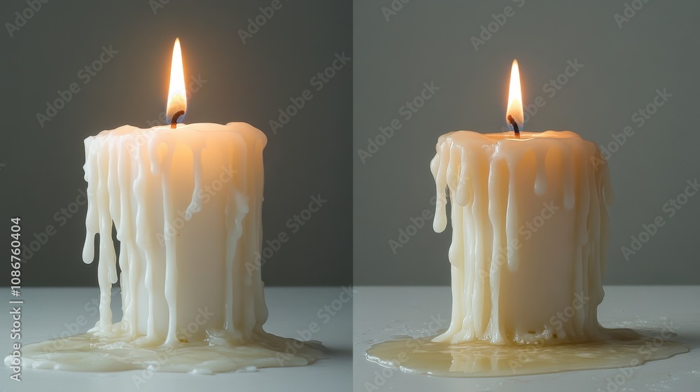 Poster a serene moment captured with a glowing candle melting softly, creating a tranquil atmosphere in a c