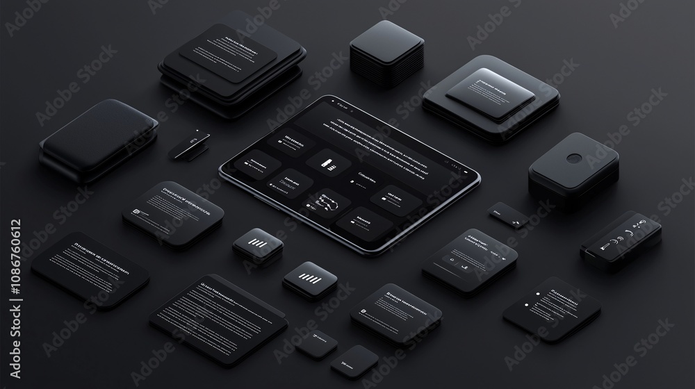 Poster modern digital prototype mockup of a mobile app interface with sleek, minimalist design and interact