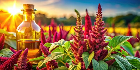 Artistic amaranth oil extract illustration, featuring high depth of field, perfect for enhancing natural product marketing with a focus on its organic qualities and appeal.