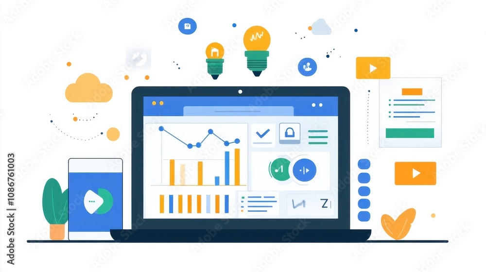 Aufkleber creative digital workspace showcasing data analysis and visualizations on a laptop with engaging ele