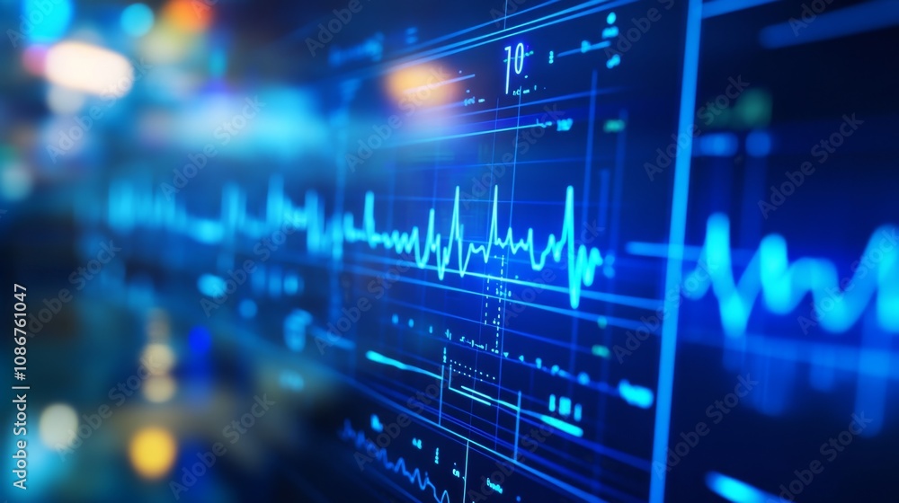 Poster real-time heartbeat monitor displaying detailed data with smooth digital visuals for medical and hea