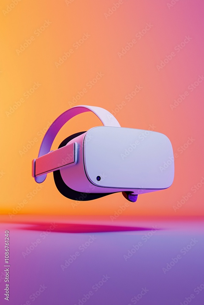 Poster prototype mockup of a vr headset with realistic render details, set against a modern, gradient backg
