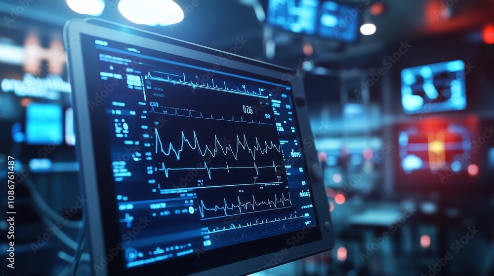 Aufkleber high-tech medical setup displaying heart rate monitoring system in modern healthcare environment wit