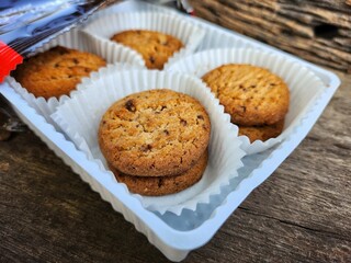 Close up of cookies and chocolate chip