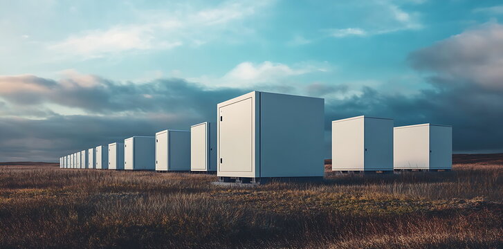 A row of white energy storage devices