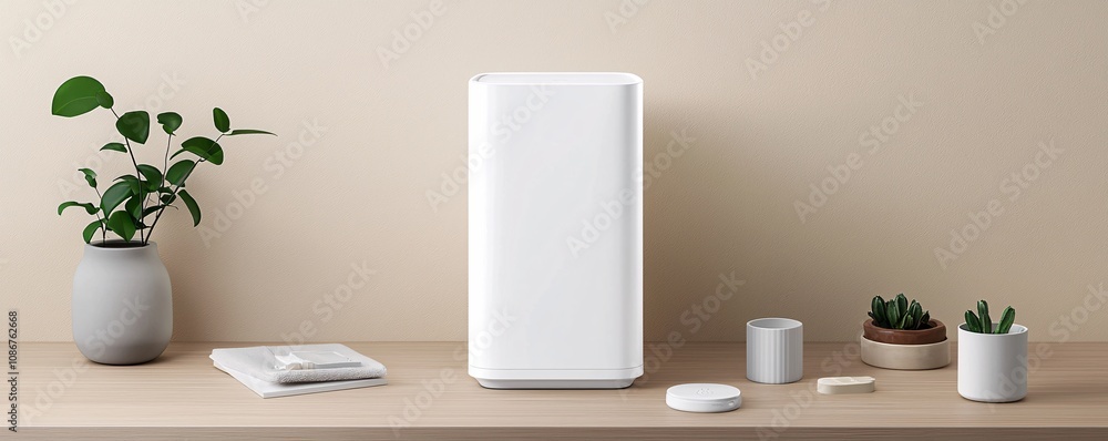 Aufkleber product mockup of a realistic smart home device prototype displayed in a home interior setting with 