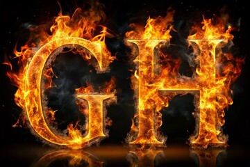 Captivating Fire Letters GHI Font Alphabet in Flames on a Black Background for Striking Fashion Photography and Creative Designs