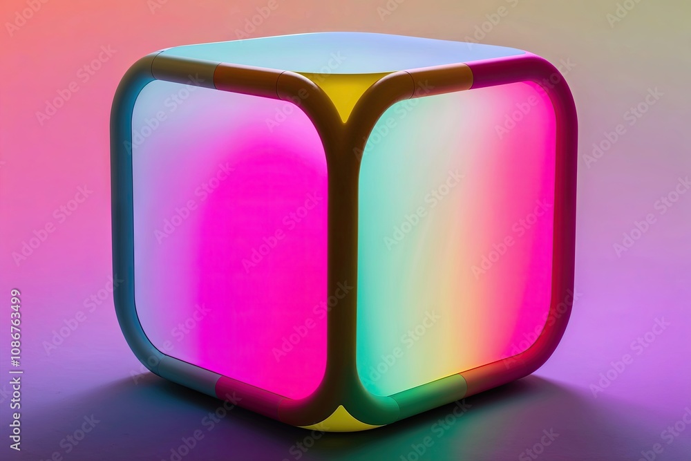 Aufkleber playful neon gradient cube design in soft curved structure with electric mint fuchsia and yellow col