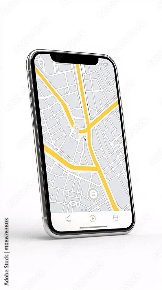Poster professional advertising mockup of a mobile device prototype showcasing a navigation app interface w