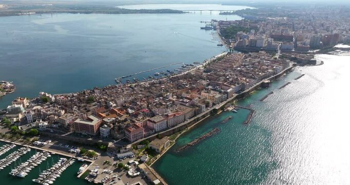 Panoramic Aerial View Of Taranto Coastal City In Southern Italy.