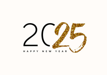 2025 gold glitter numbers card, New Year vector poster