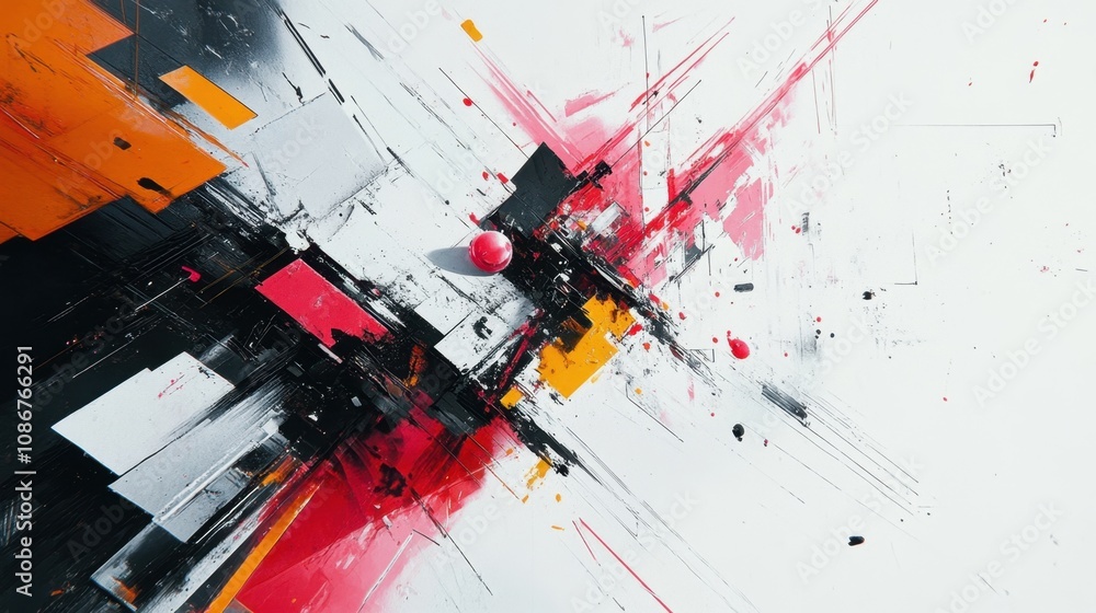Aufkleber vibrant abstract artwork bursting with color and energy, blending geometric shapes and dynamic brush