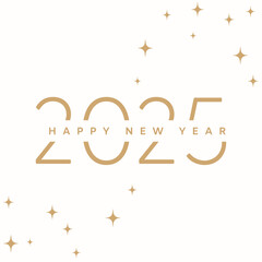 2025 gold poster, New Year numbers greeting card with stars