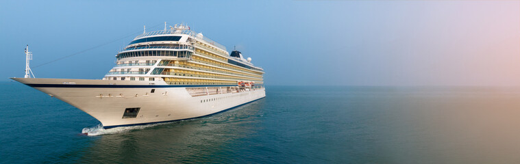 Cruise Ship, Cruise Liners beautiful white cruise ship above luxury cruise in the ocean sea concept...
