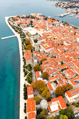 Croatia, Zadar. Aerial vertical view of the old town of Zadar at autumn day. Travel in Croatia 