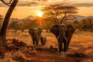 Fototapeta premium Elephant animal landscape grassland.