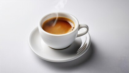 Obraz premium A steaming cup of coffee served elegantly in a white mug.
