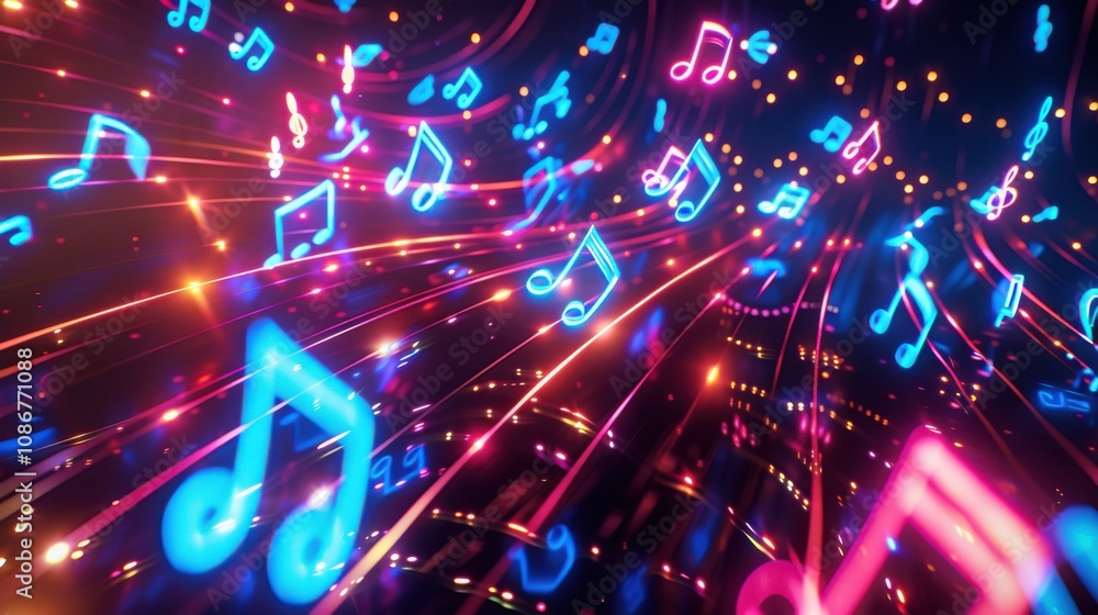 Aufkleber vibrant and colorful music notes with light trails in a dynamic background, perfect for representing