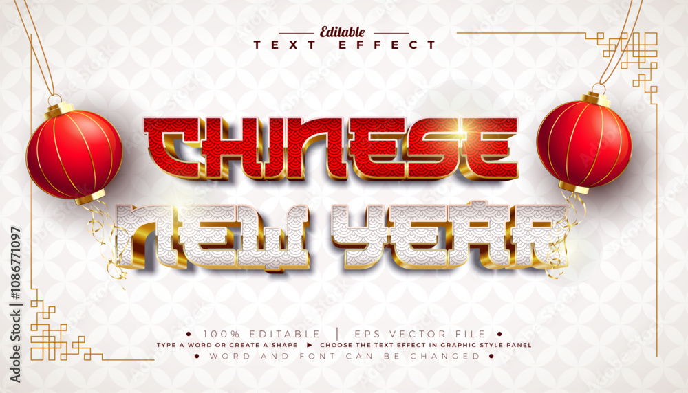 Fototapete chinese new year 3d text effect design. editable and scalable vector graphic style effect with red a