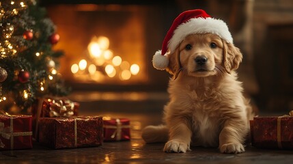 puppy in santa hat